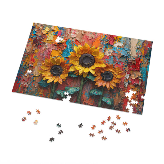 Textured Oil Paint Sunflowers Puzzle - Artistic 110-1000 Pieces for Creativity & Fun! Metal Box