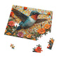 Vibrant Mosaic Hummingbird Puzzle - 110-1000 Pieces, Floral Artistry for Nature Lovers! Metal Box