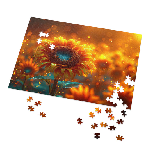 Radiant Sunflower Glow Puzzle - Enchanting 110-1000 Piece Sets for Nature Enthusiasts! Metal Box