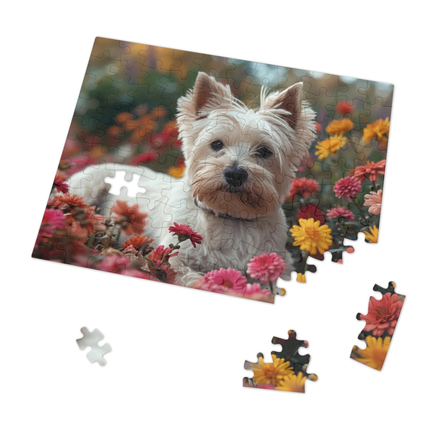 Adorable Westie in Bloom Puzzle Set - 110-1000 Pieces, Perfect Pet & Flower Jigsaw! Metal Box