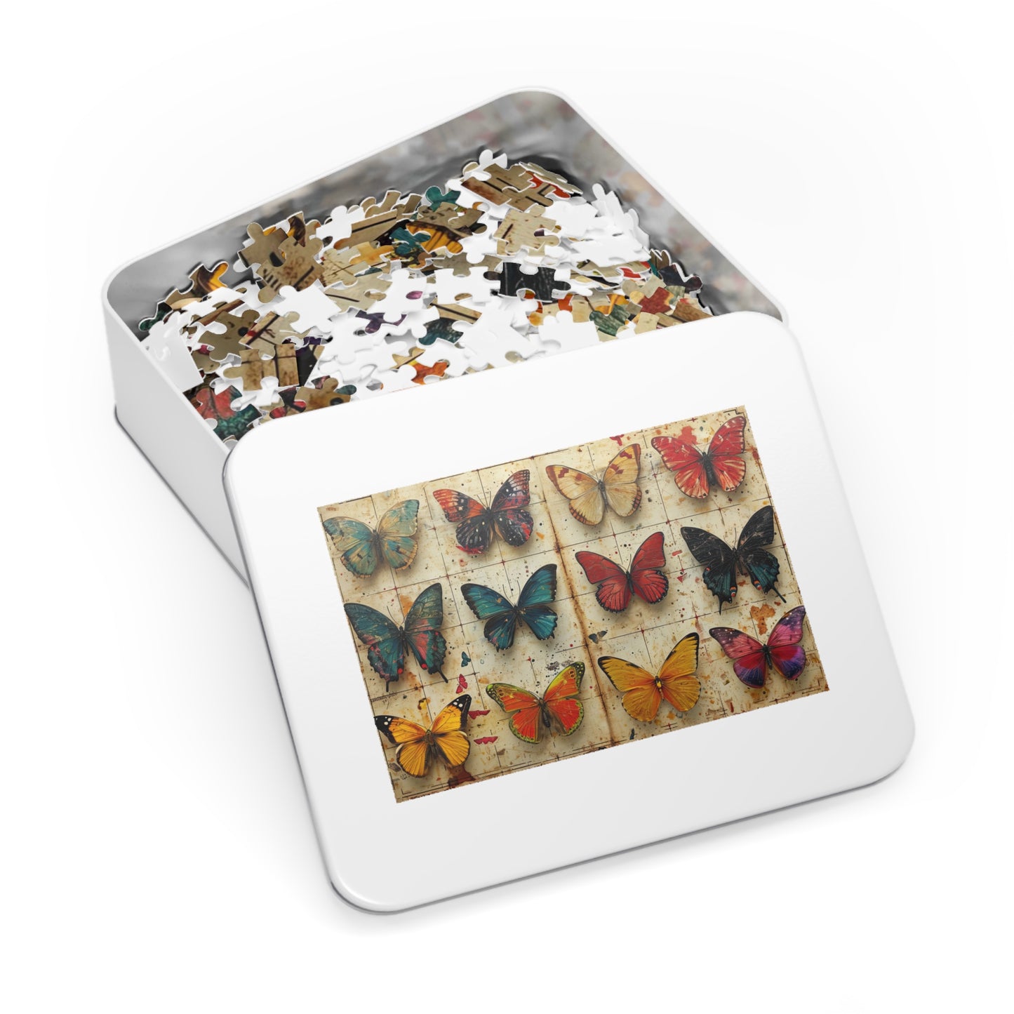 Vintage Butterfly Collection Puzzle - 110-1000 Pieces, Timeless Elegance for Puzzle Masters! Metal Box