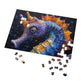 Mosaic Seahorse Puzzle, Available in 110, 252, 500 & 1000 Pieces, Intricate Ocean Art, Vibrant Tile Craftsmanship, Marine Life, Metal Box