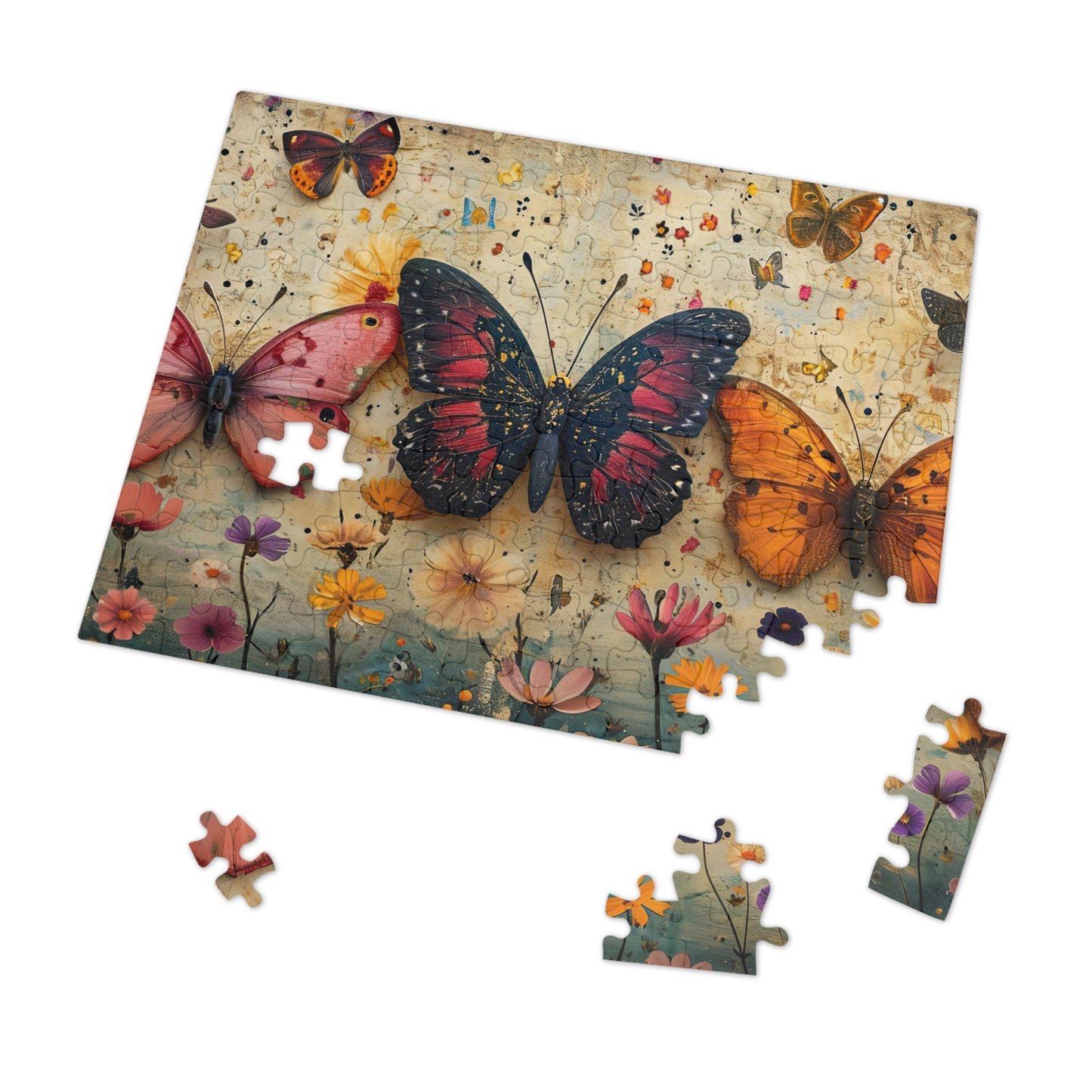 Antique Floral Butterfly Puzzle - 110-1000 Pieces, Immersive Vintage Nature Experience! Metal Box