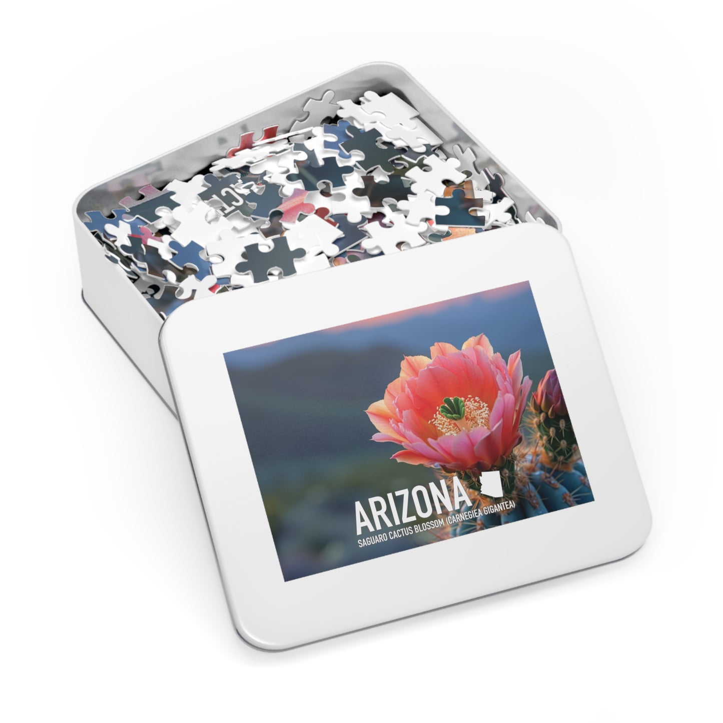 State Flower of Arizona Saguaro Cactus Blossom Puzzle - Shipped in Metal Box