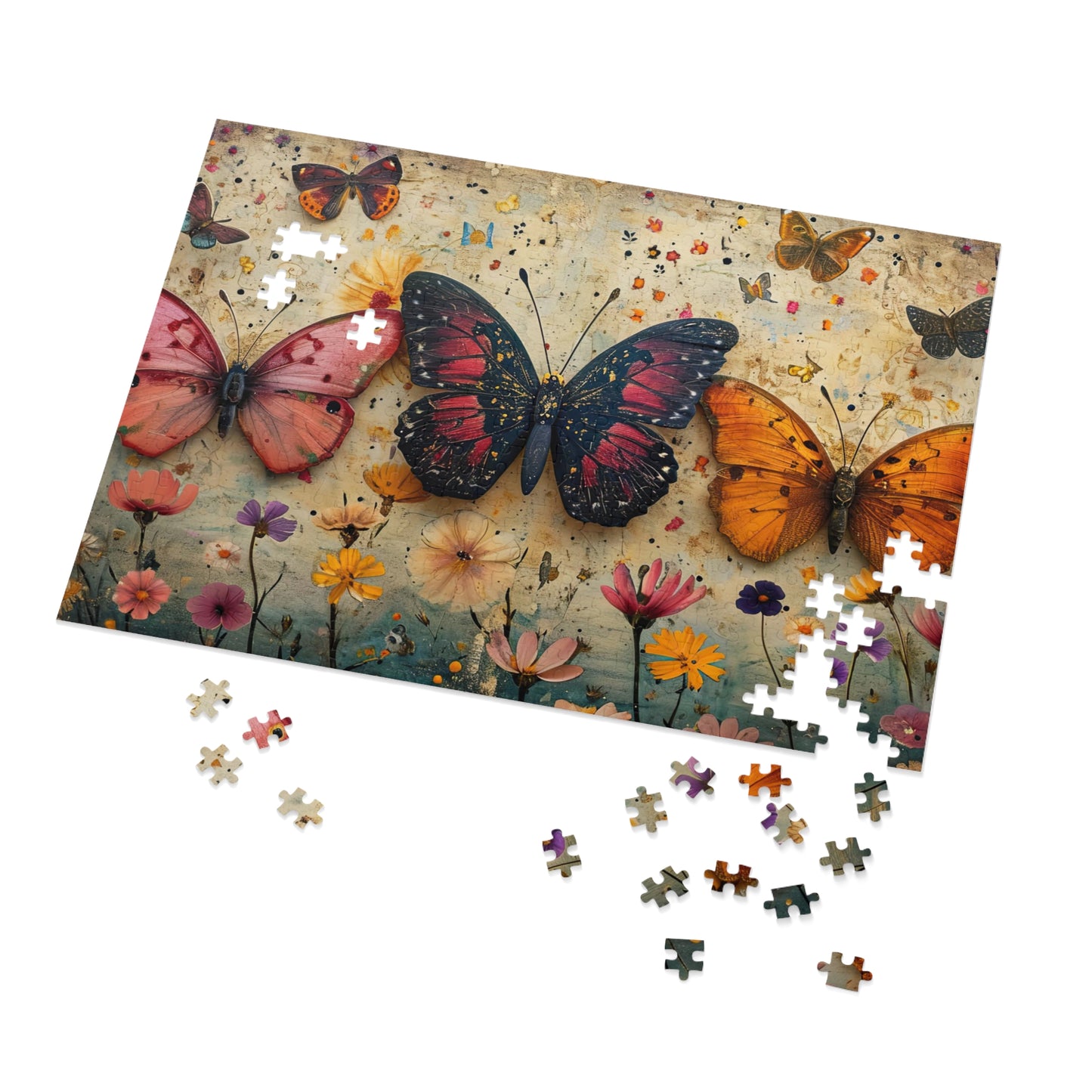 Antique Floral Butterfly Puzzle - 110-1000 Pieces, Immersive Vintage Nature Experience! Metal Box