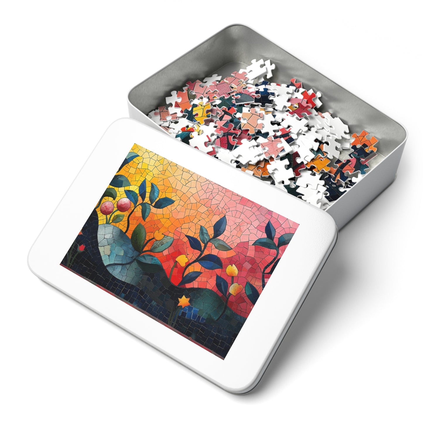 Mosaic Design Floral Jigsaw Puzzle Series, Intricate Tile Art | 110-1000 Pieces | Shipped in a Metal Box