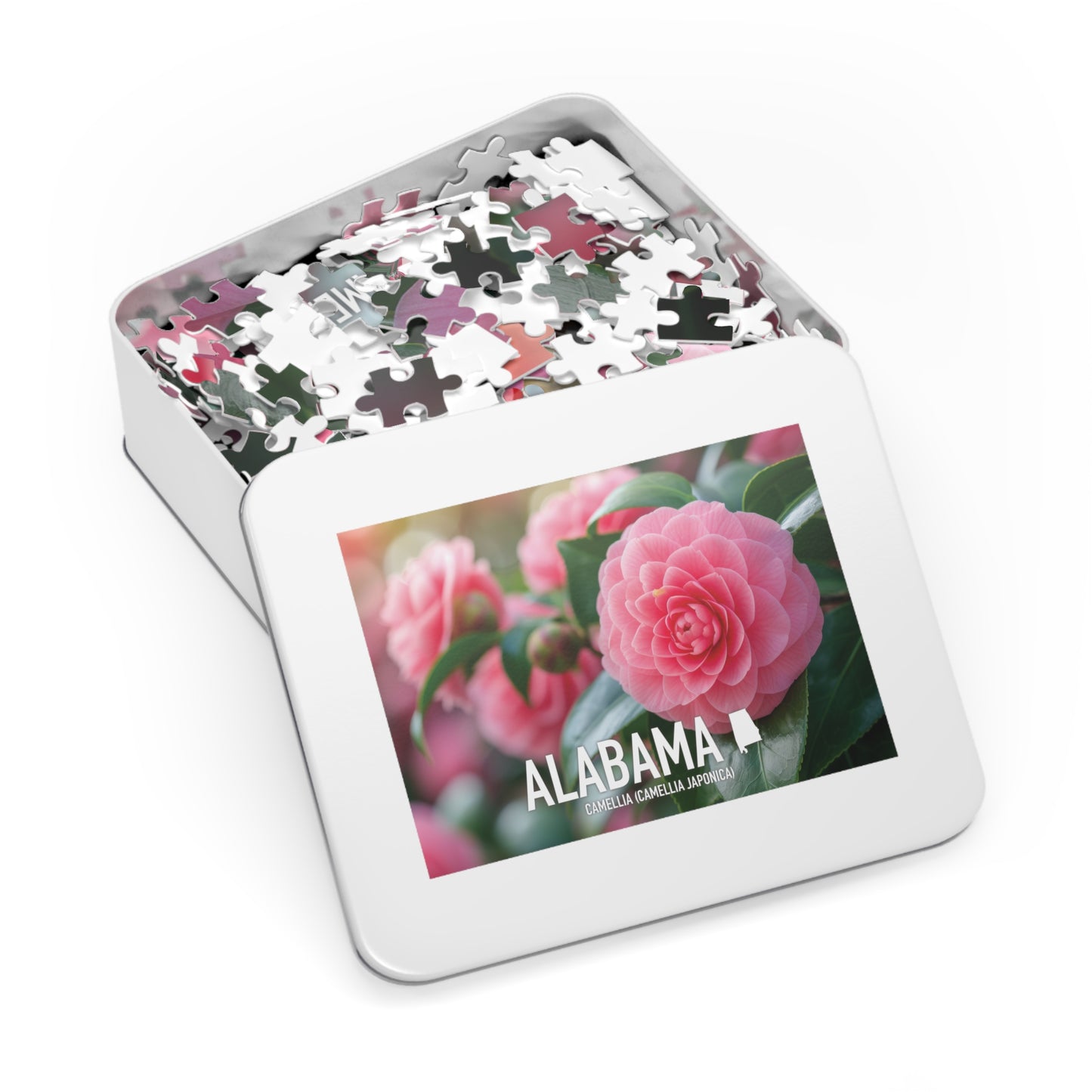 Vibrant Alabama State Flower Camellia Jigsaw Puzzle Set - 110 to 1000 pcs, Metal Box