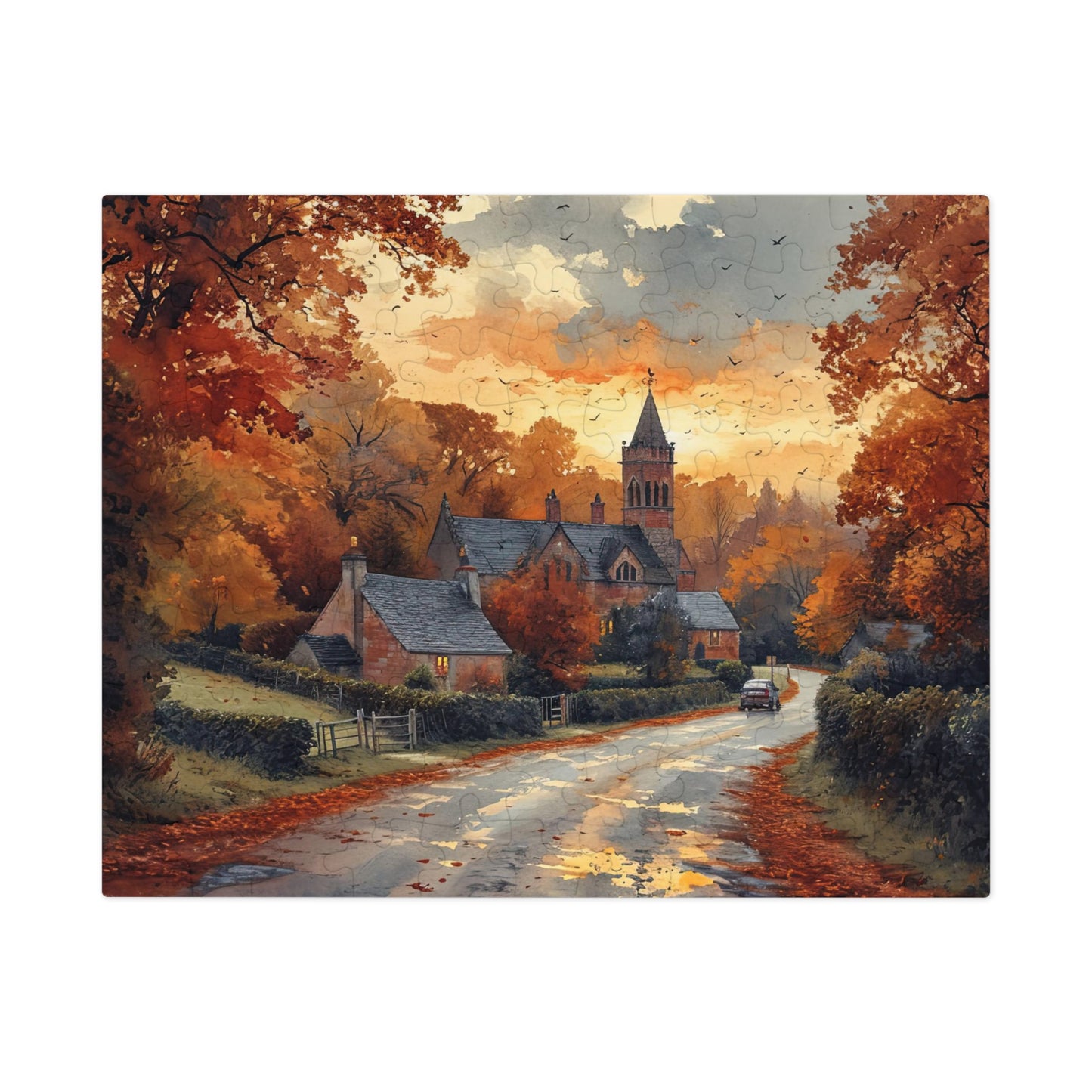 Quaint English Village Autumn Puzzle - 110-1000 Pieces, Idyllic Countryside Jigsaw! Metal Box