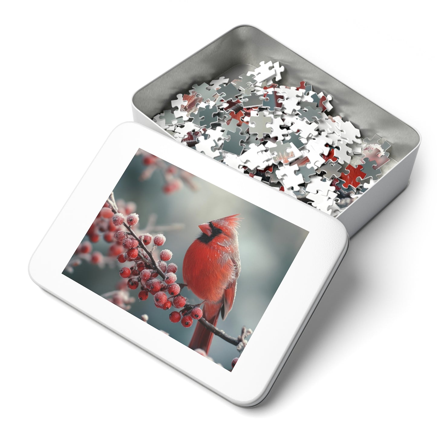 Cardinal Winter Majesty Puzzle - 110 to 1000 Pieces for Cozy Indoor Fun, Metal Box