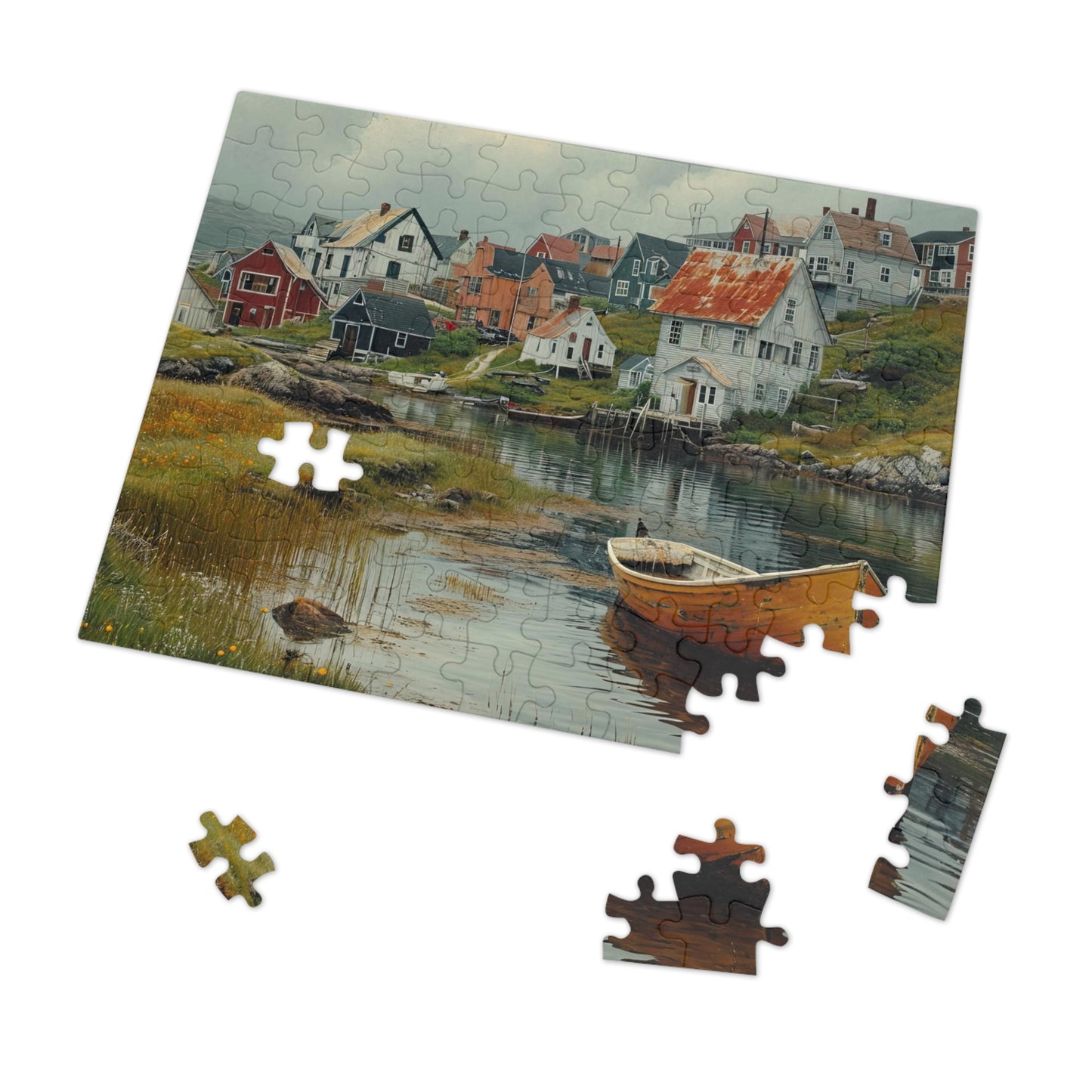 Newfoundland Village Puzzle - Coastal Charm in 110-1000 Pieces, Ideal for Puzzle Enthusiasts! Metal Box