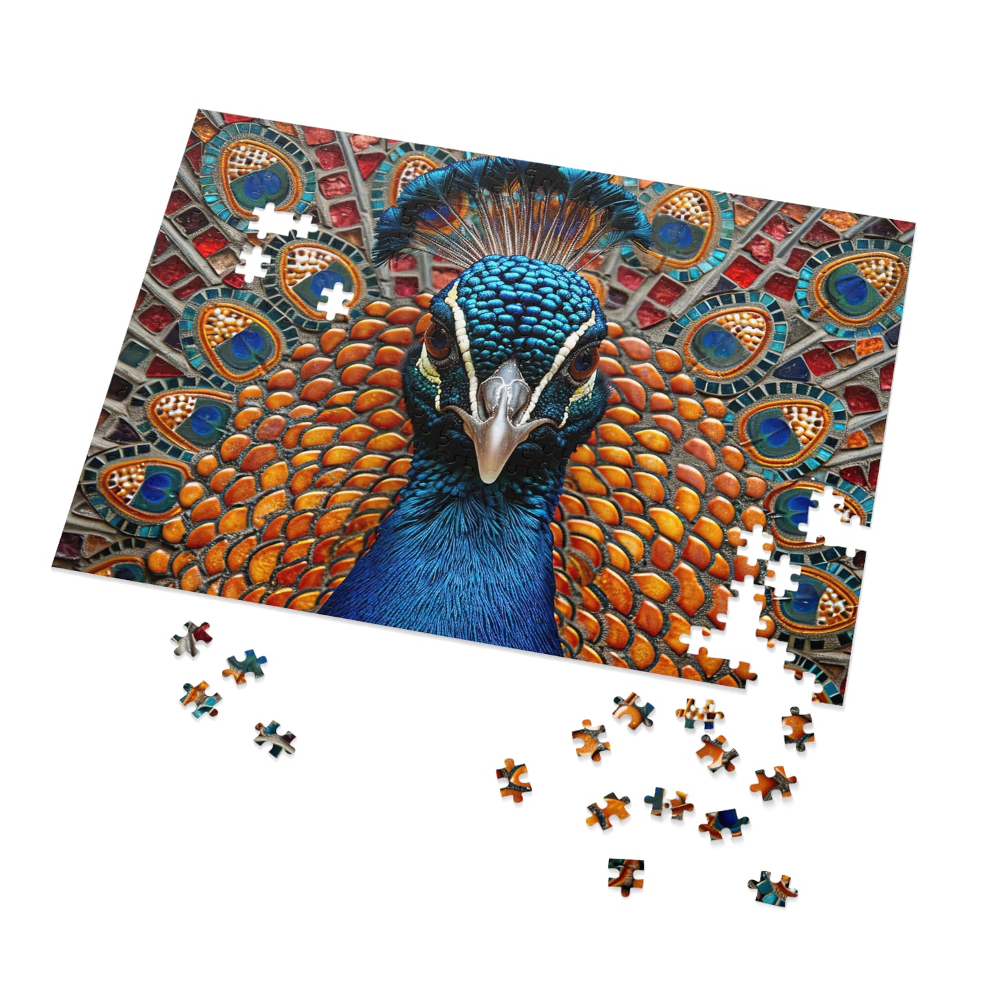 Majestic Mosaic Peacock Puzzle - Dazzling 110-1000 Pieces, A Regal Challenge for Puzzlers! Metal Box