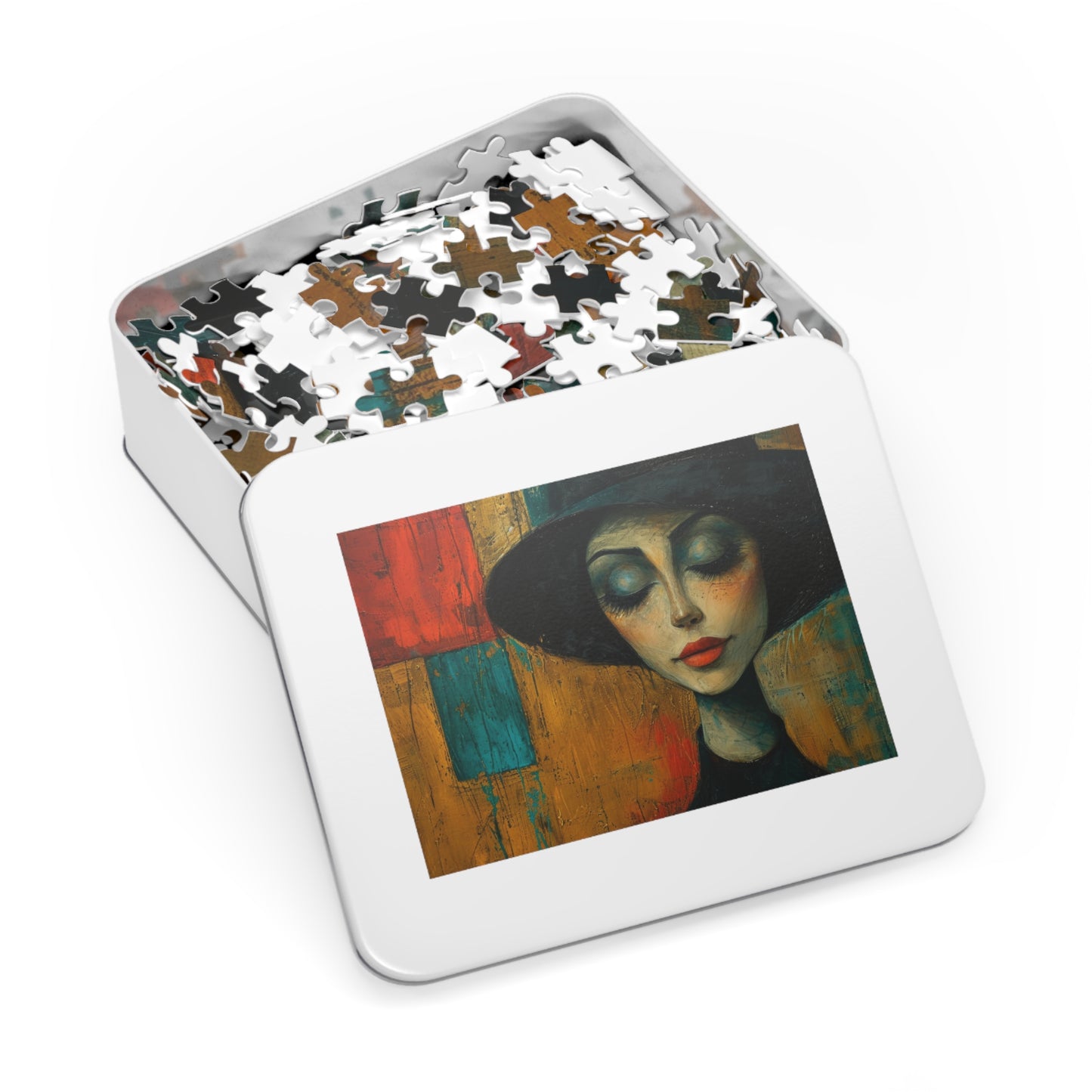 Vintage-Style Fashion Portrait Puzzle, Textured Art Jigsaw, 110-1000pc, Shipped in a Metal Box