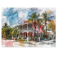 Tropical Watercolor Mansion Puzzle - Vivid, Serene Artwork Shipped in a Metal Box