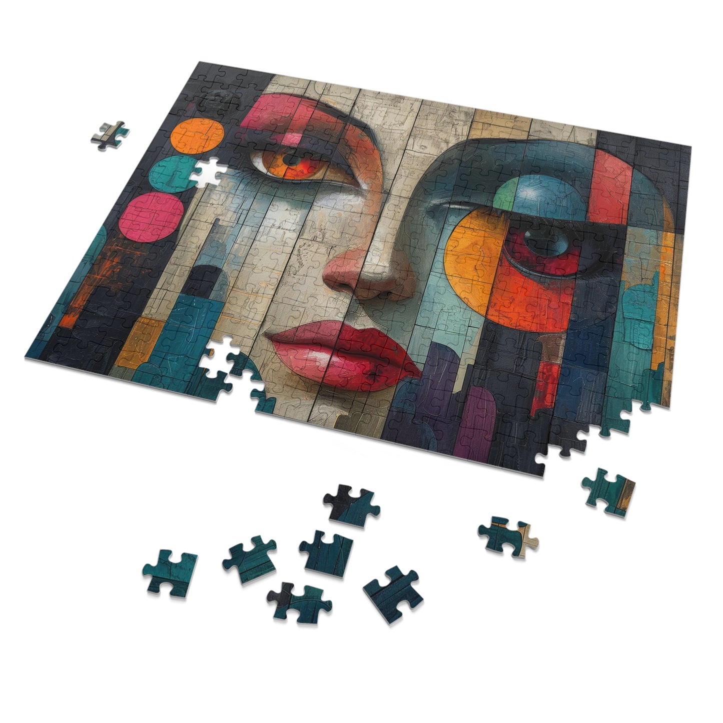 Abstract Cubist Woman Face Mural Puzzle, 110-1000pc, Artistic Modern Jigsaw, Shipped in a Metal Box