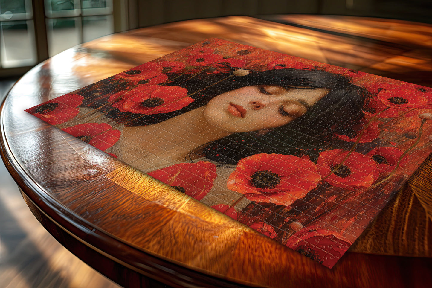 Woman Amidst Red Poppies Art Puzzle, 110-1000pc, Serene Floral Jigsaw, Shipped in a Metal Box