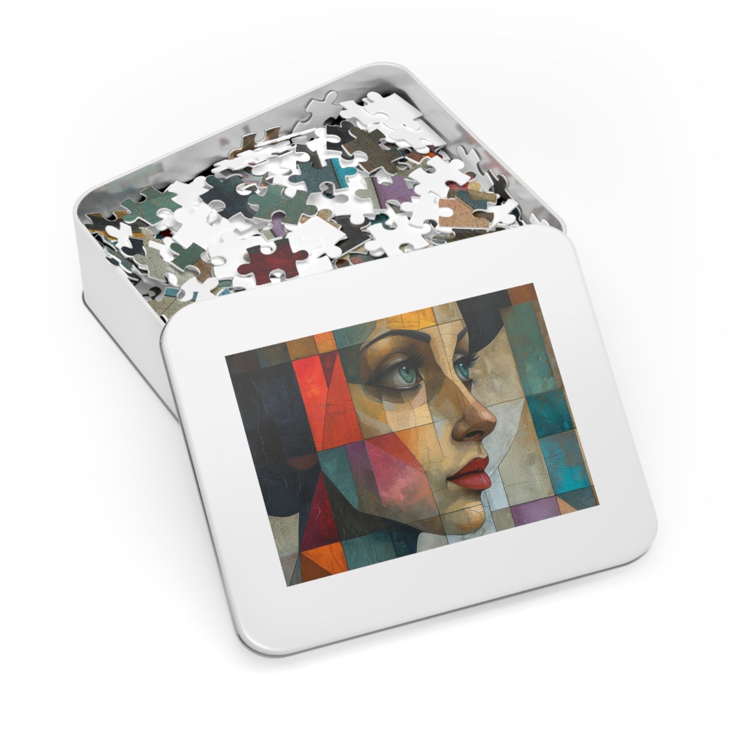 Cubist Mosaic Woman Portrait Puzzle, Artistic Jigsaw, 110-1000pc, Shipped in a Metal Box