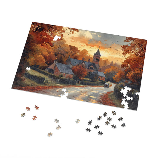 Quaint English Village Autumn Puzzle - 110-1000 Pieces, Idyllic Countryside Jigsaw! Metal Box