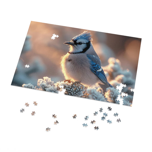 Winter Blue Jay Puzzle - 110-1000 Piece Jigsaws of Snowy Bird Elegance, Metal Box