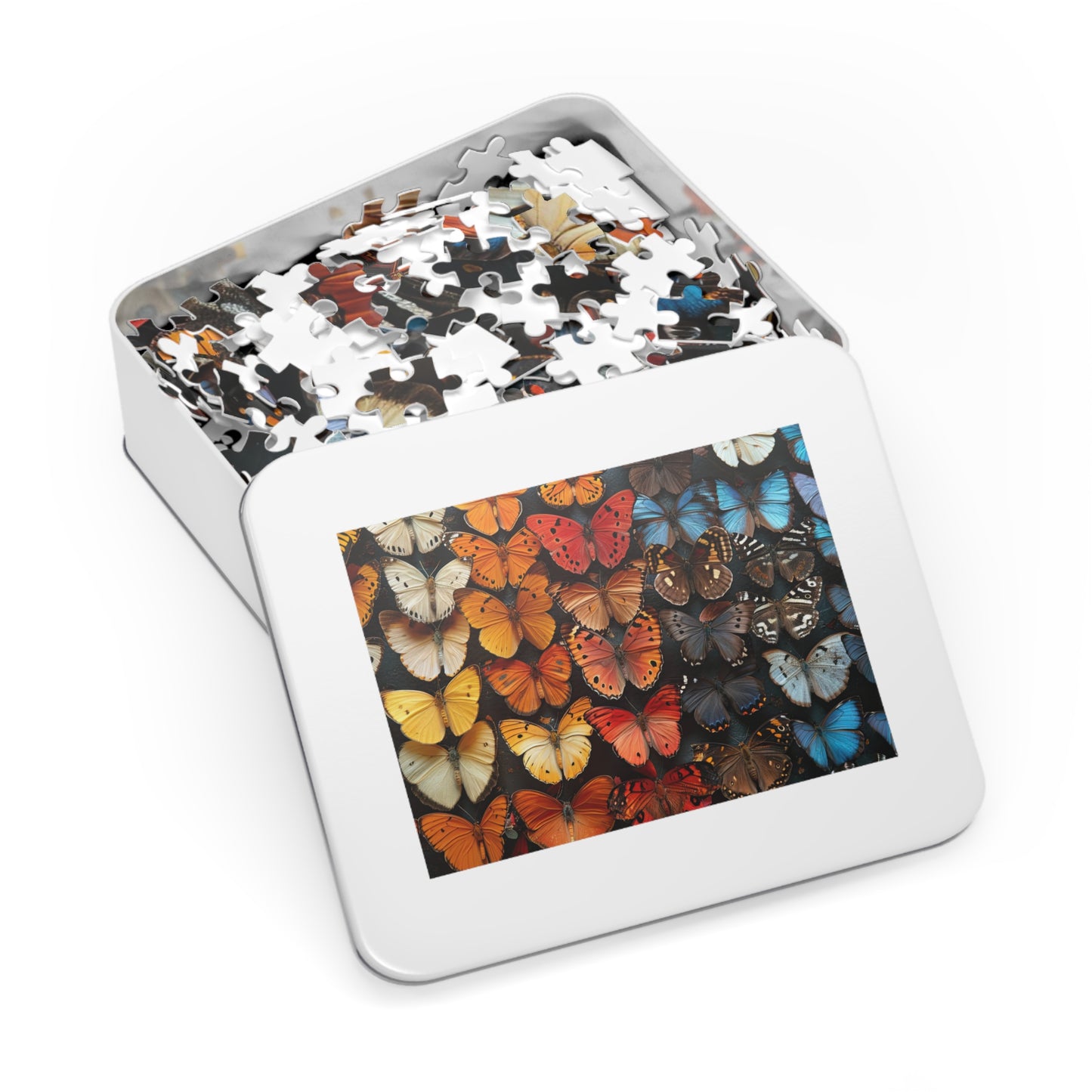 Kaleidoscope of Vibrant Butterflies Puzzles - 110-1000 Pieces for Nature Lovers & Puzzle Fans!" Metal Box