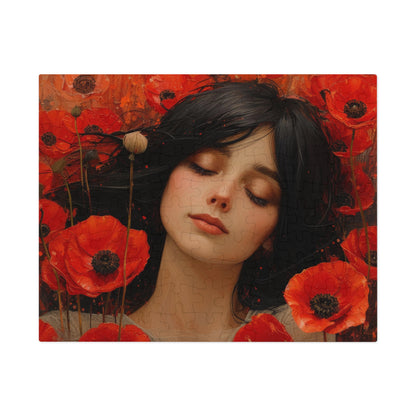 Woman Amidst Red Poppies Art Puzzle, 110-1000pc, Serene Floral Jigsaw, Shipped in a Metal Box