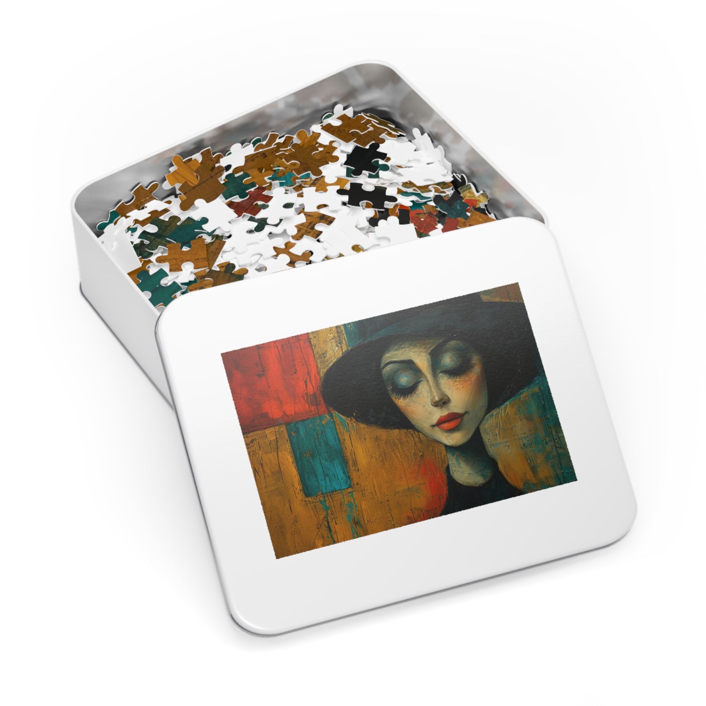 Vintage-Style Fashion Portrait Puzzle, Textured Art Jigsaw, 110-1000pc, Shipped in a Metal Box