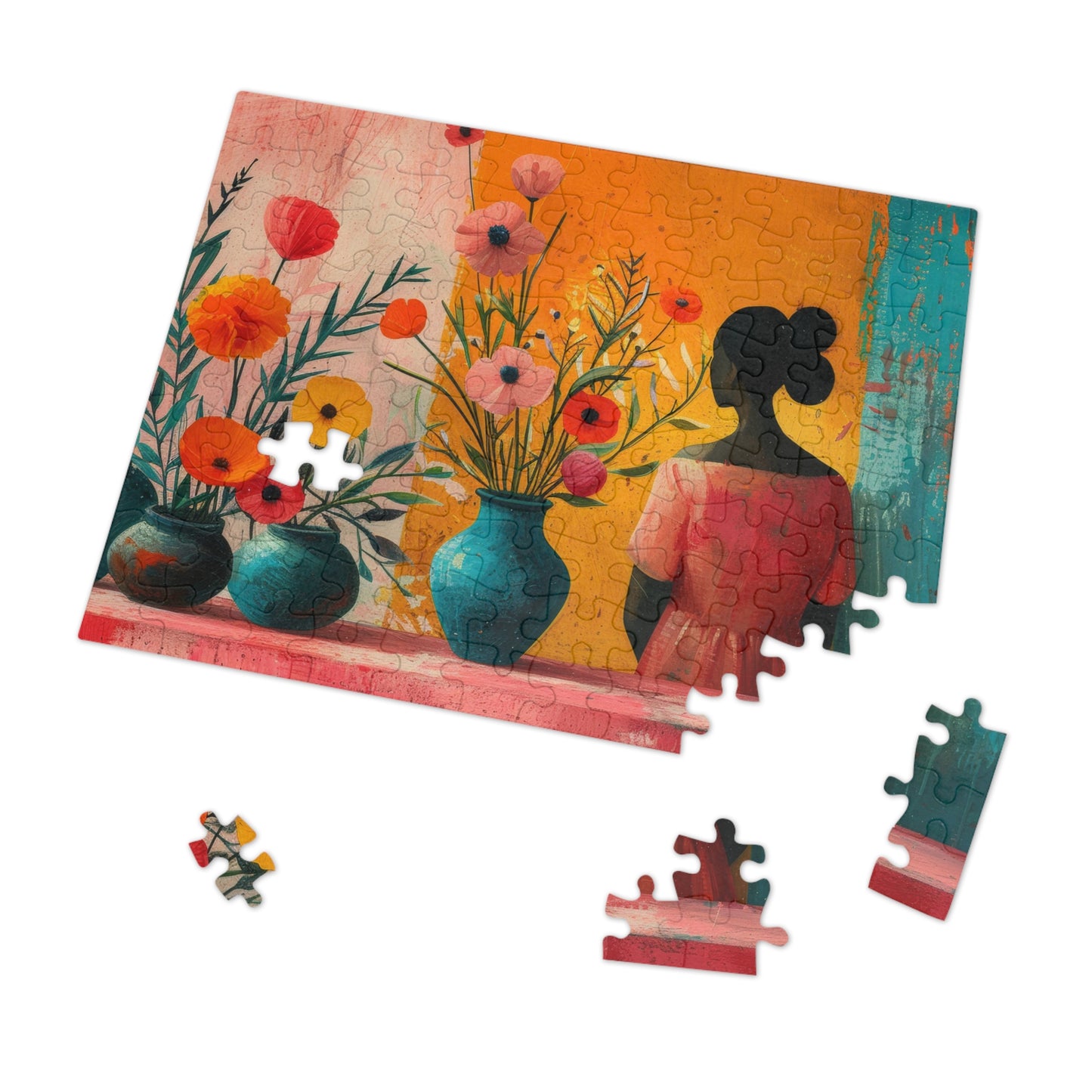 Vibrant Floral Design Puzzle, Artistic Woman & Blooms, 110-1000pc, Shipped in a Metal Box