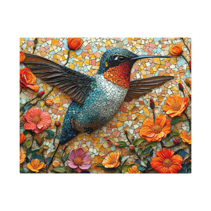 Vibrant Mosaic Hummingbird Puzzle - 110-1000 Pieces, Floral Artistry for Nature Lovers! Metal Box