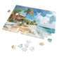 Seaside Bliss Watercolor - Tropical Beach & Historic House Puzzle, Shipped in a Metal Box