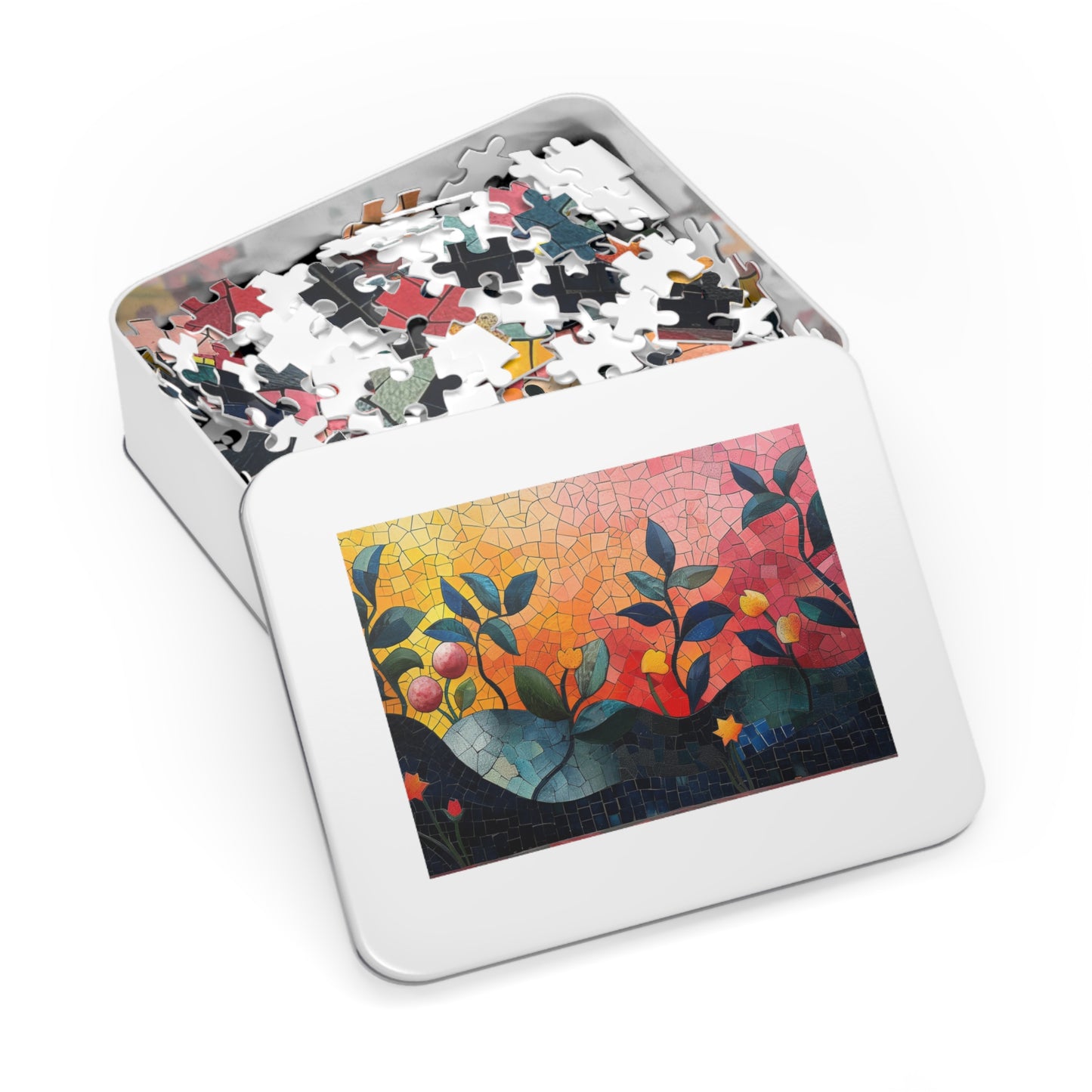 Mosaic Design Floral Jigsaw Puzzle Series, Intricate Tile Art | 110-1000 Pieces | Shipped in a Metal Box