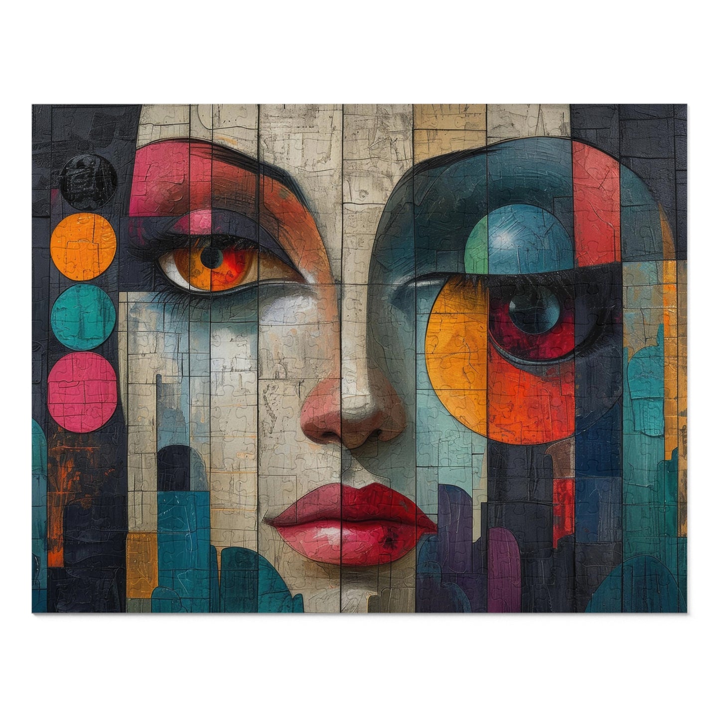 Abstract Cubist Woman Face Mural Puzzle, 110-1000pc, Artistic Modern Jigsaw, Shipped in a Metal Box