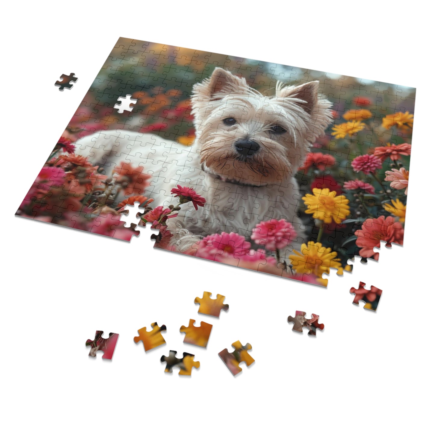 Adorable Westie in Bloom Puzzle Set - 110-1000 Pieces, Perfect Pet & Flower Jigsaw! Metal Box