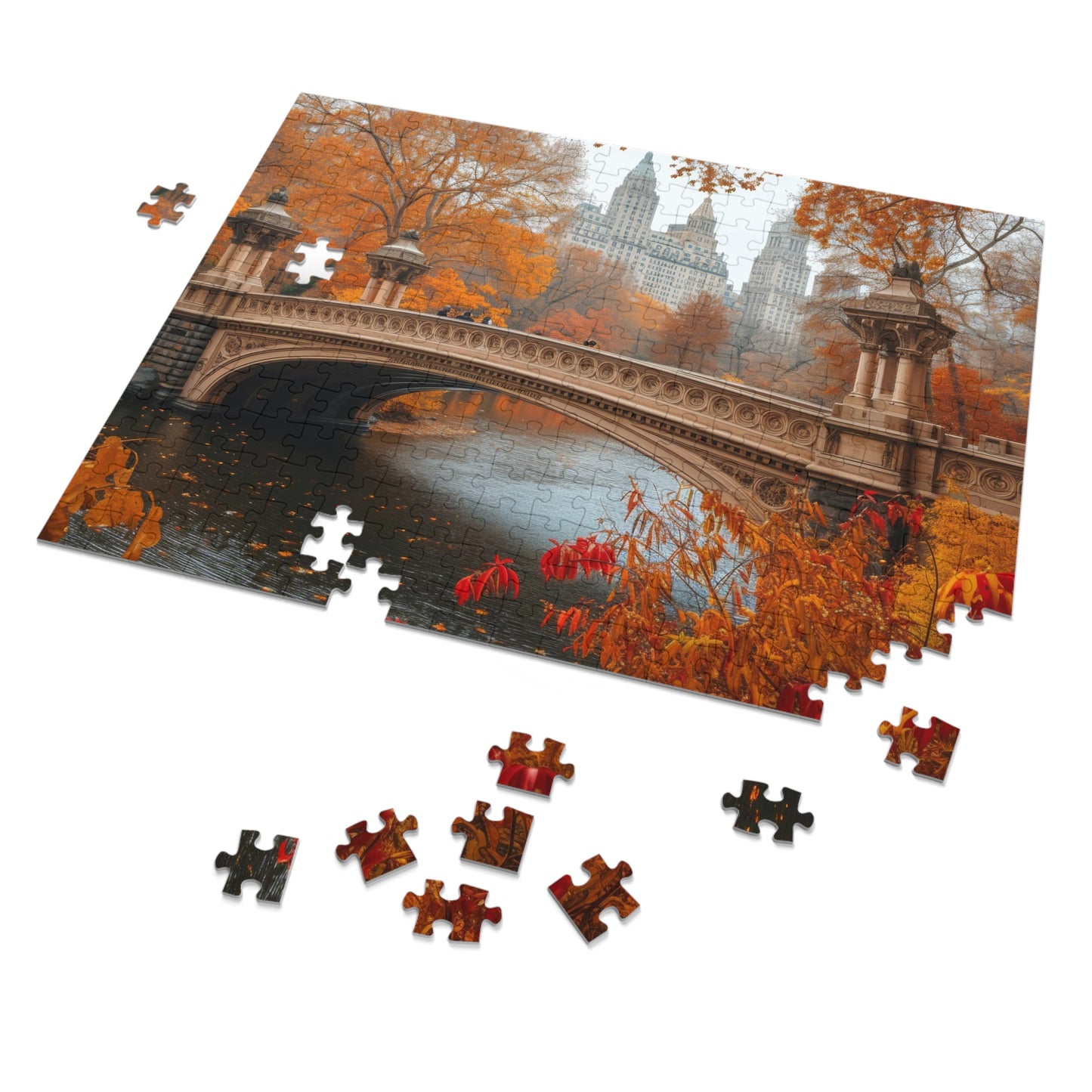 Central Park Bridge Autumn Jigsaw Puzzle Set - 110 to 1000 Pieces, Metal Box