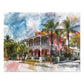 Tropical Watercolor Mansion Puzzle - Vivid, Serene Artwork Shipped in a Metal Box