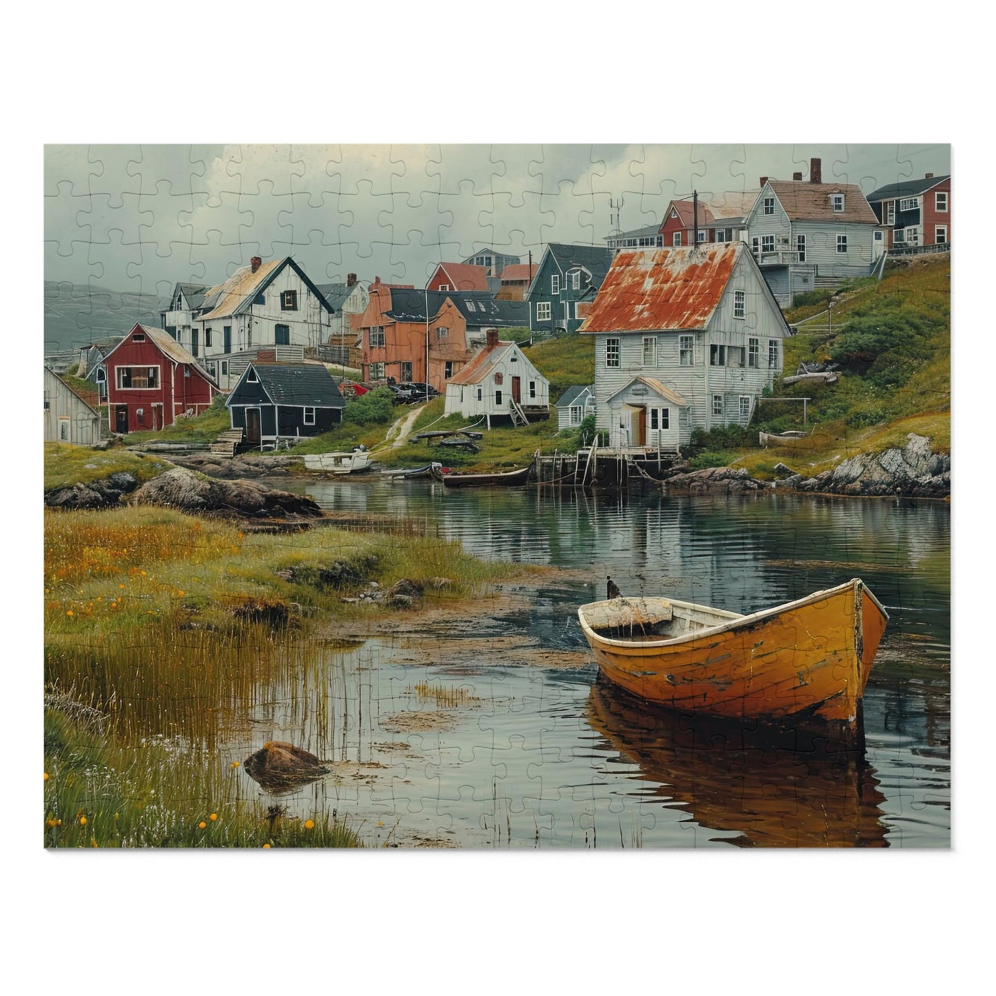 Newfoundland Village Puzzle - Coastal Charm in 110-1000 Pieces, Ideal for Puzzle Enthusiasts! Metal Box