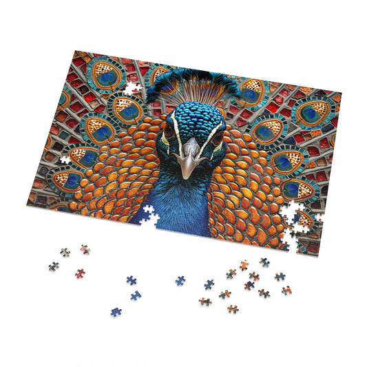 Majestic Mosaic Peacock Puzzle - Dazzling 110-1000 Pieces, A Regal Challenge for Puzzlers! Metal Box