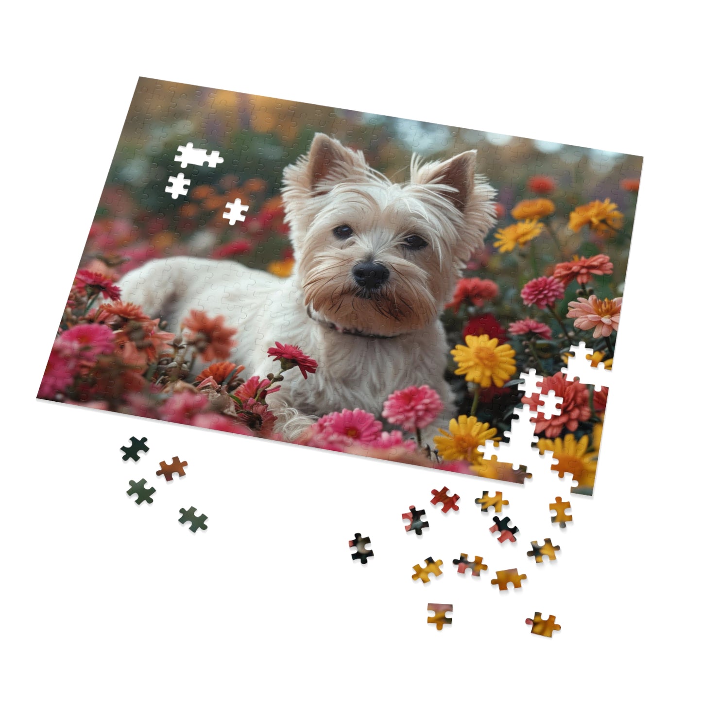 Adorable Westie in Bloom Puzzle Set - 110-1000 Pieces, Perfect Pet & Flower Jigsaw! Metal Box