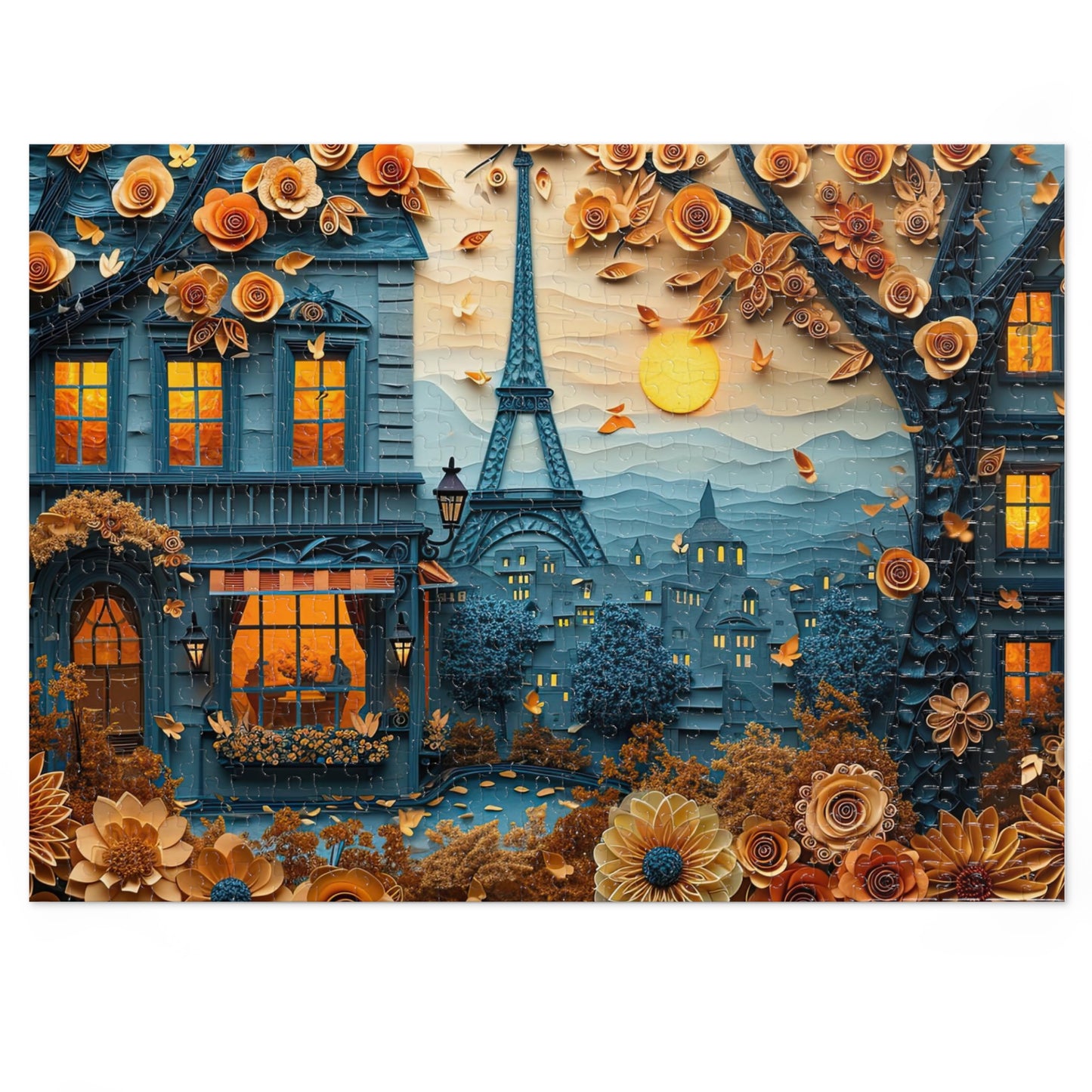 Parisian Paper Art Puzzle - Quilled Eiffel Tower in Autumn, 110-1000 Pieces for Crafters! Metal Box