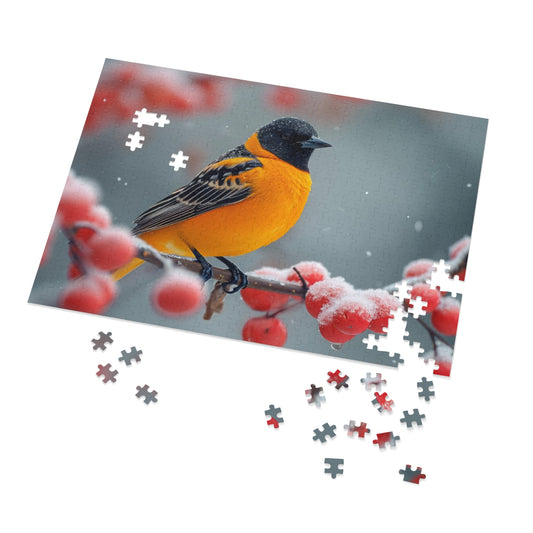 Baltimore Oriole Winter Puzzle Set - Vivid 110-1000 Piece Jigsaw Collection, Metal Box