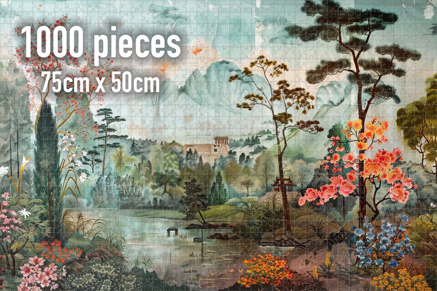 Japanese Garden Themed Jigsaw Puzzle, Beautiful Nature Scene Puzzle, Real Wood Puzzle, Available in 1000, 500, 300, and 100 Pieces