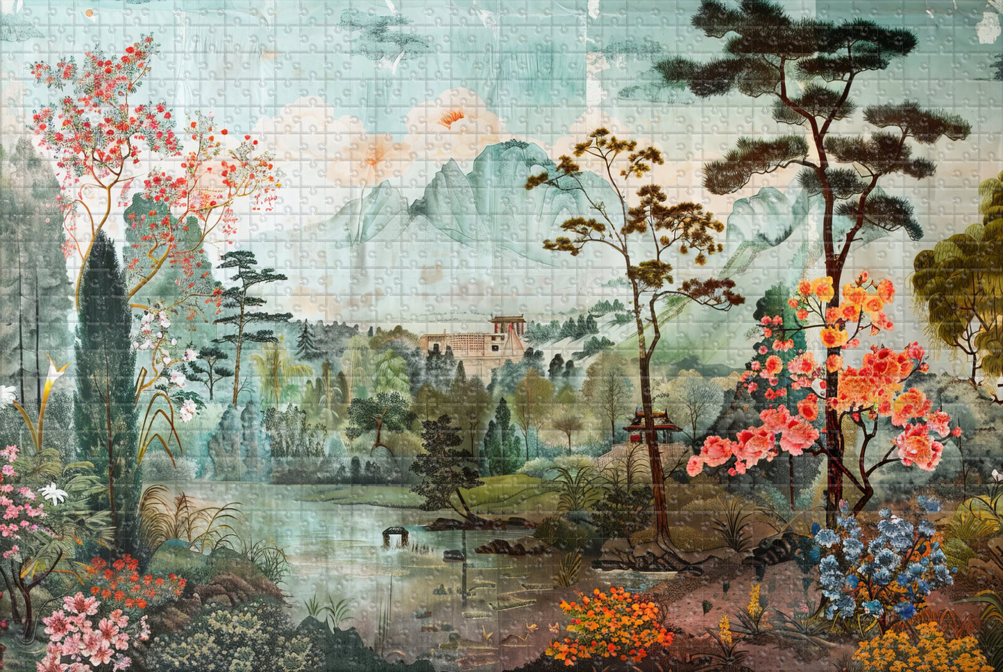 Japanese Garden Themed Jigsaw Puzzle, Beautiful Nature Scene Puzzle, Real Wood Puzzle, Available in 1000, 500, 300, and 100 Pieces