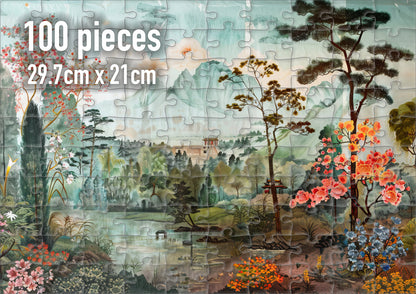 Japanese Garden Themed Jigsaw Puzzle, Beautiful Nature Scene Puzzle, Real Wood Puzzle, Available in 1000, 500, 300, and 100 Pieces