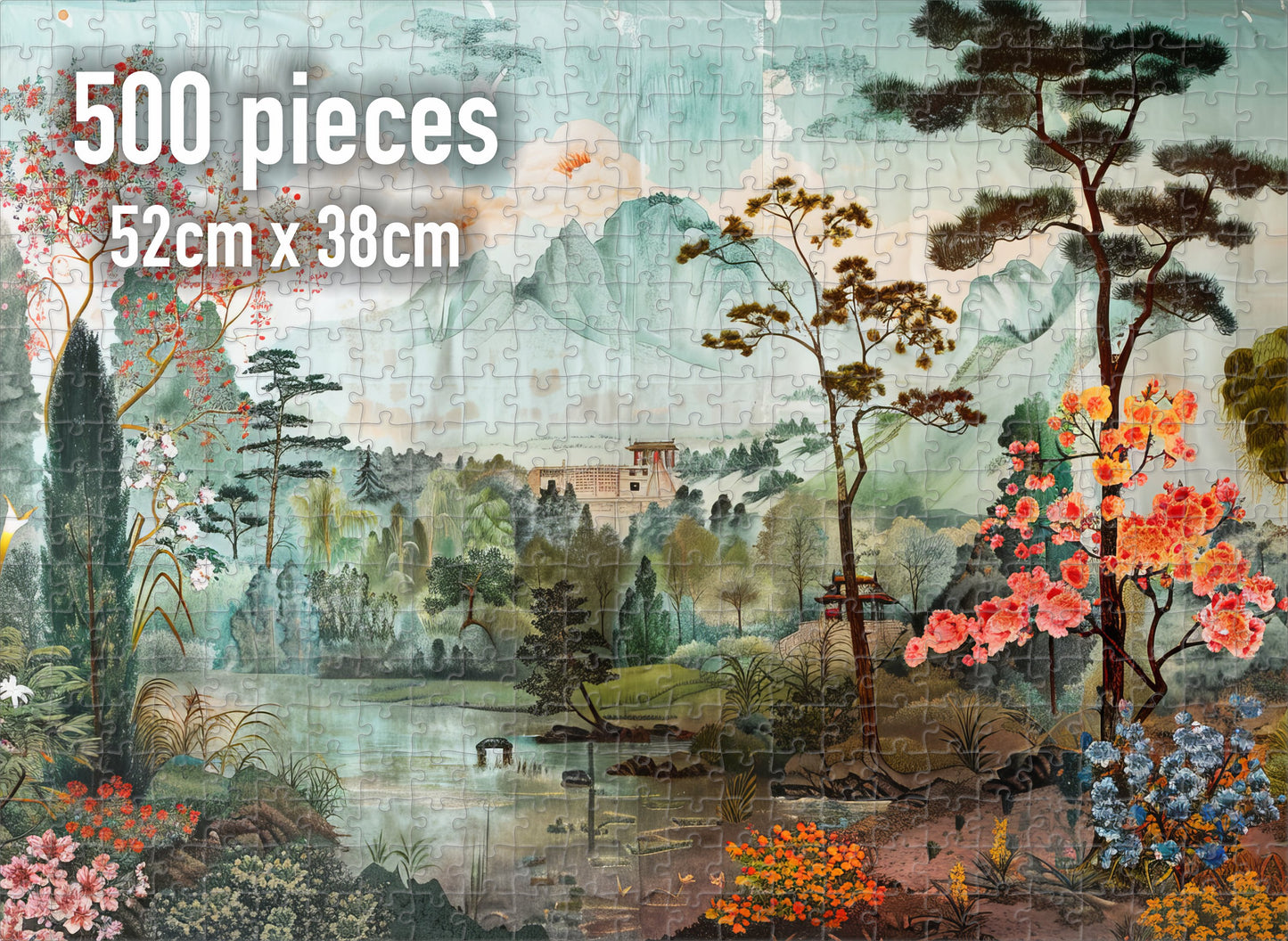 Japanese Garden Themed Jigsaw Puzzle, Beautiful Nature Scene Puzzle, Real Wood Puzzle, Available in 1000, 500, 300, and 100 Pieces